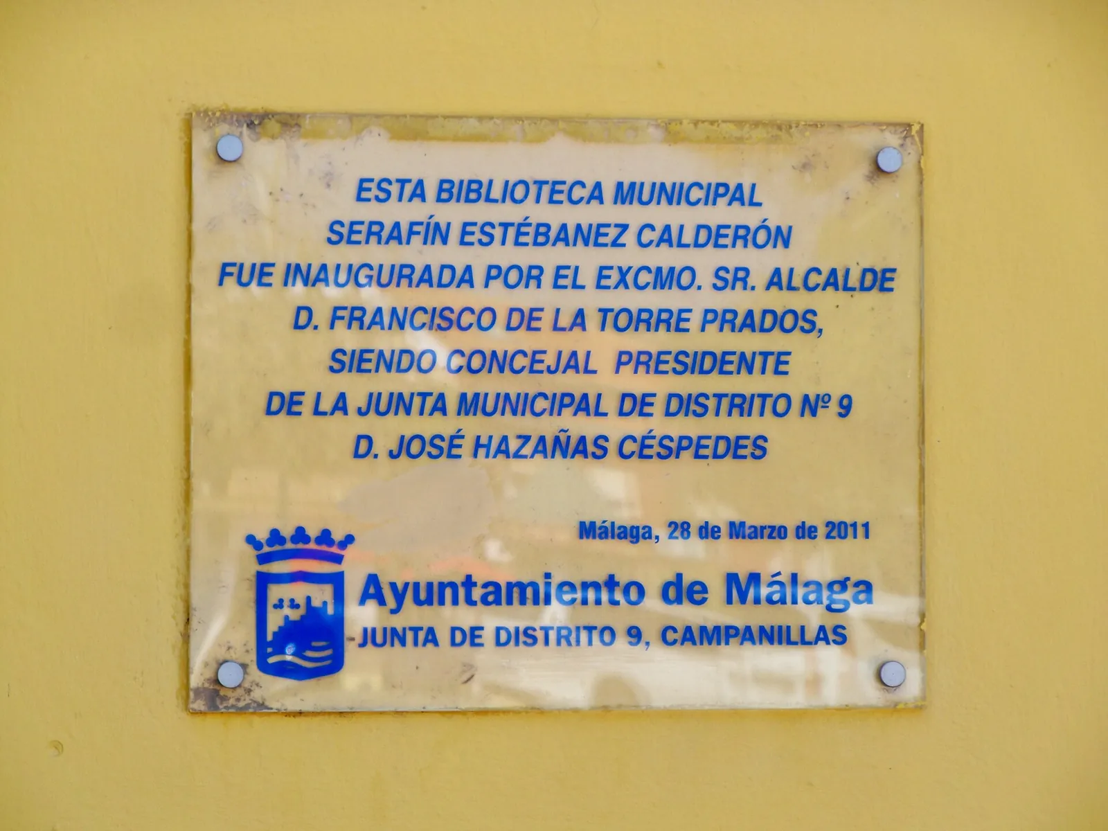 Placa a la Inauguración de la Biblioteca Serafín Estébanez Calderón