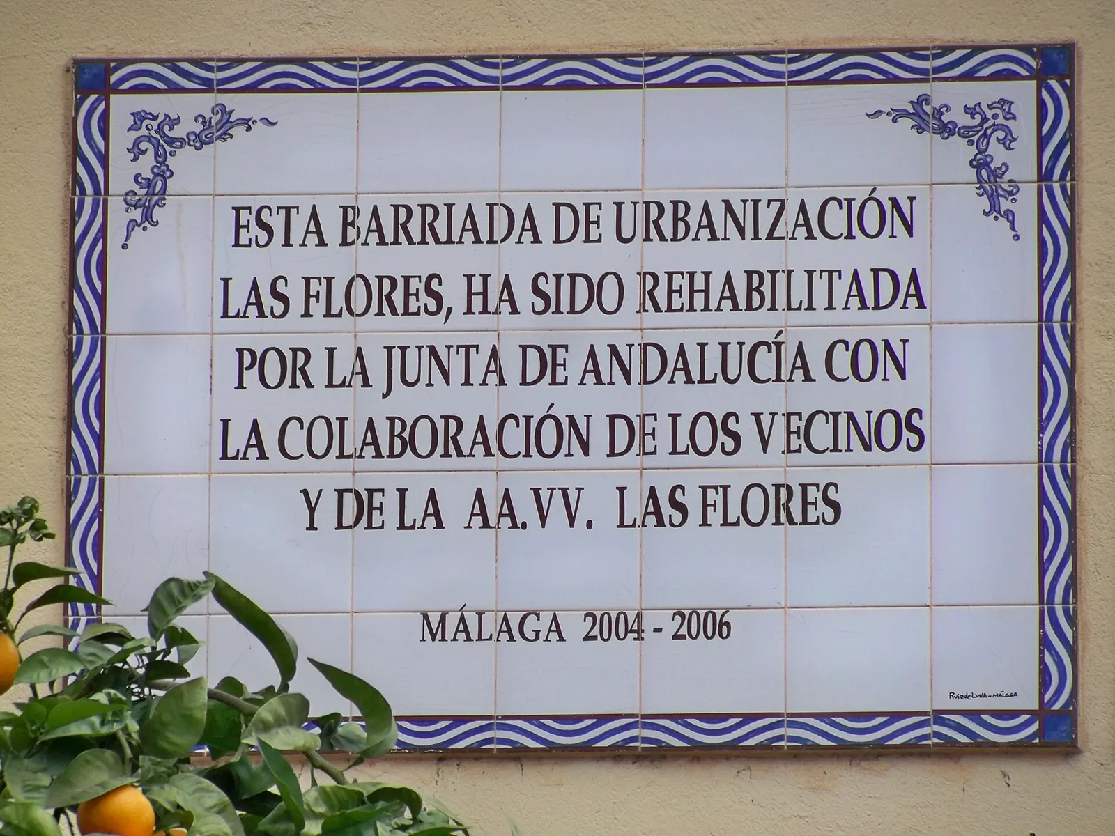 Placa a la Rehabilitación de la Urbanización Las Flores