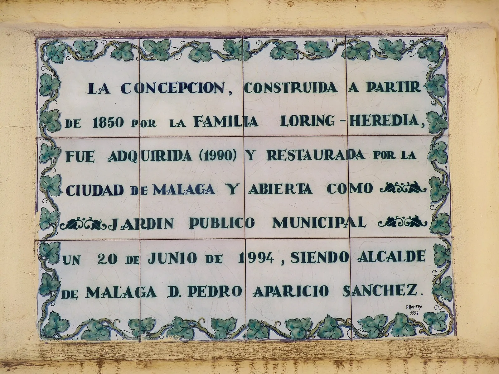 Placa a la Apertura del Jardín Botánico La Concepción